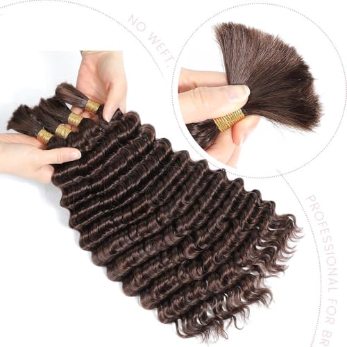 Freiuoke Deep Wave Human Braiding Hair #4 Brown 22 Inch | Boho Knotless Braid Bulk Extensions