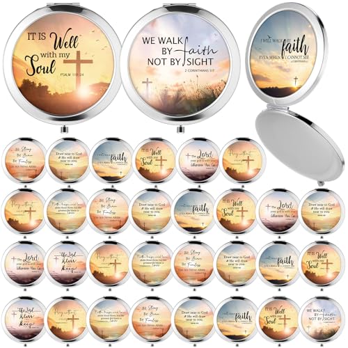 36 Pcs Thanksgiving Christian Compact Mirrors Gifts for Women Bulk Religious Pocket Mirror with Bible Verse Inspirational Scripture Quote Church Gifts for Ladies Church VBS Sunday School
