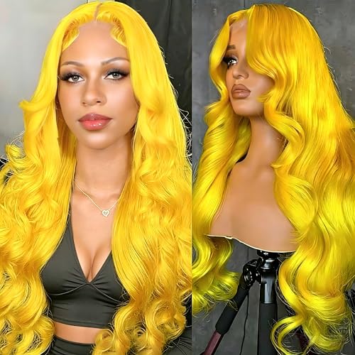 Yellow Lace Front Wig Human Hair 13x6 Body Wave 22"