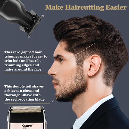 KEMEI Hair Trimmer for Men Professional & Waterproof Foil Shaver with Replaceable Foil Mesh, Zero Gapped Hair Clippers, Cordless Electric Razor for Men, Mens Grooming Shaving Kit, KM 2299, KM 2024