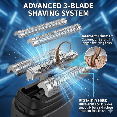5-in-1 Electric Razor for Men & Beard Trimmer Kit: Dual-Mesh Foil Shaver Head - Cordless Hair Clippers for Bald Head & Face, Waterproof Body Grooming for Home, Shower & Travel