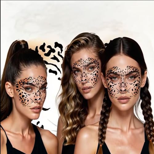 5 Sheets Metallic Gold Leopard Face Temporary Tattoos
