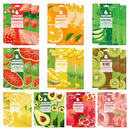 20 Pcs Facial Sheet Mask Combo,Hydrating Face Mask,Easy to Use,Moisturizing Daily Sheet Mask