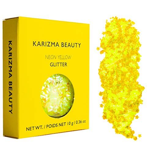 KARIZMA Neon Nights! 4X 10g Chunky Face Glitter, Hair, Eye and Body for Women and Men. Rave Festival Accessories and Cosmetic Makeup. Loose Pots