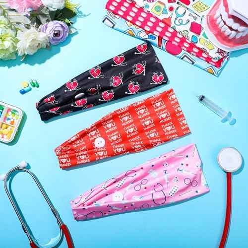 Jexine 20 Pcs Women Nurse Headbands with Button Wide Headbands for Mask Non Slip Elastic Ear Protection Nurse Christmas Thanksgiving Gifts for Doctors Sweatband Medical Hairband Workout Yoga Turban