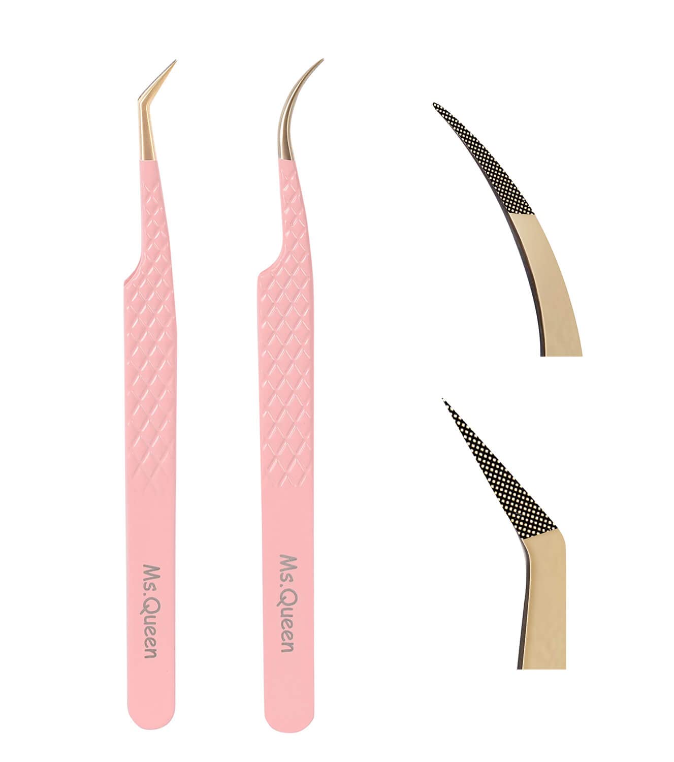 Ms.Queen Volume Lash Tweezers Set,2Pcs Fiber Tip 45 Degree Volume and Curved Isolation Eyelash Extension Tweezers