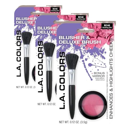 L.A. COLORS Blusher with Deluxe Brush, Blushing Pink (Pack of 3)