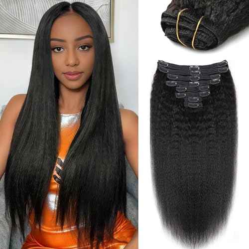 12A Clip In Hair Extensions Real Human Hair 16 Inch 100g 7pcs Yaki Straight Clip ins Human Hair Extensions for women 100% Unprocessed Brazilian Virgin Hair clip ins Natural Black Hair
