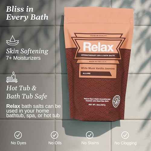 Relax Spa & Bath, Epsom & Dead Sea Salts, Aromatherapy Bath Salts for Hot Tub, Bath, or Spa, Infused with Magnesium, White Musk Vanilla Jasmine