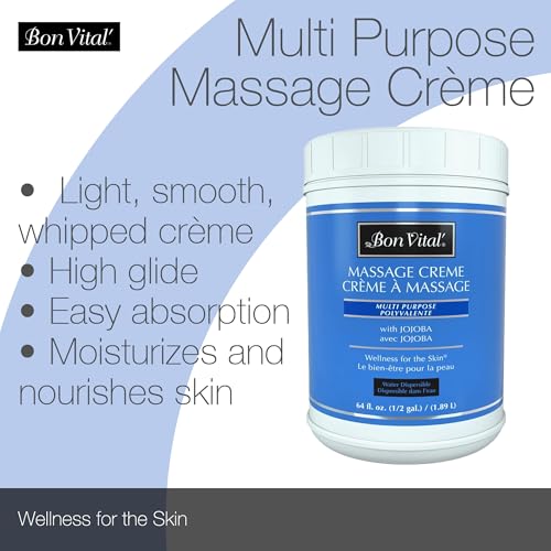 Bon Vital' Multi-Purpose Massage Cr?me, Professional Massage Cream with Aloe Vera to Relax Sore Muscles, Increase Circulation & Repair Dry Skin, Full Body Massage Moisturizer Cream, 1/2 Gallon Jar