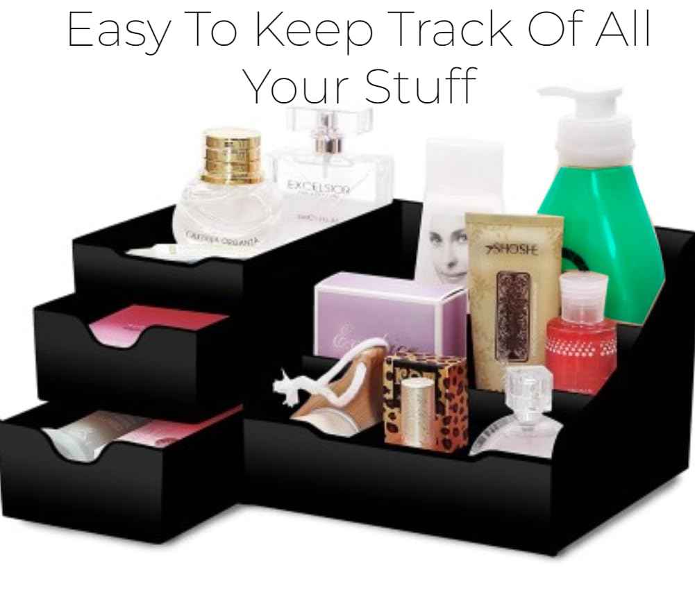 Mantello Modern Minimalist Black Bathroom Organizer - 9 Compartment Countertop Sink Tabletop Caddy for Men Women - Makeup Skincare Toiletries Organizer