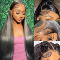 UKOWN 13x6 Lace Front Wig - 28 Inch Straight Human Hair, 200 Density