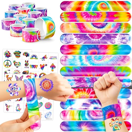 Tie Dye Party Favor Set - 48 Temporary Tattoos & 24 Slap Bracelets