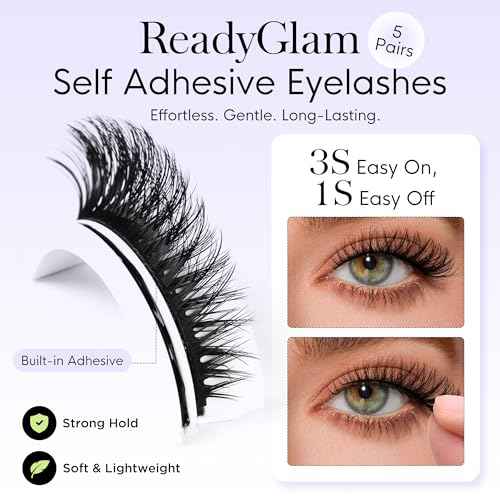 BEYELIAN Self Adhesive Eyelashes Natural Pre-glued Lashes No Glue Needed Lashes Cat Eye Lashes False Eyelashes Reusable Self Adhesive Lashes 5 Pairs (HX55)