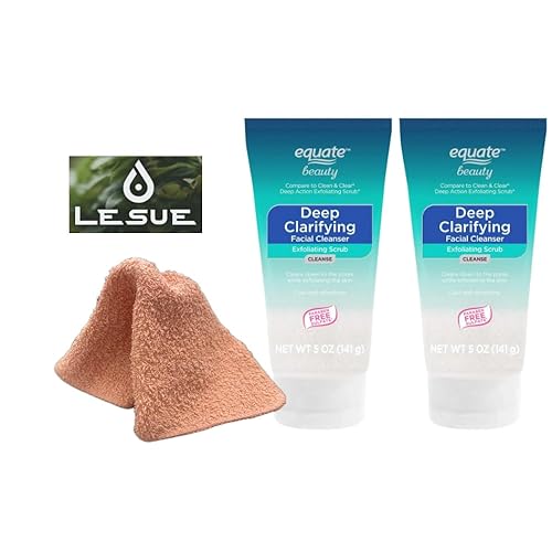 Equate Beauty Deep Clarifying Exfoliating Facial Cleanser, 5 oz, 2-Pack with LeSue Washcloth