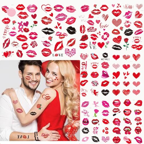 Valentine's Day Temporary Tattoo Stickers - 8 Sheets
