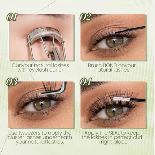 FADVAN DIY Lash Extension Kit 60D Volume Lash Clusters Kit with Lash Bond and Seal 280 pcs Thick Individual Lashes 8-16 mm D Mink Lashes Cluster, Lash Cluster Remover and Tweezers