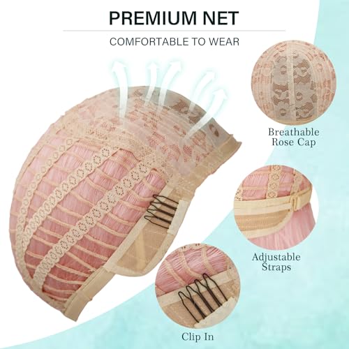 Light Pink Bob Wig with Bangs - Short Synthetic Hair for Women & Cosplay (Can Be Trimmed) - NOVFLKW