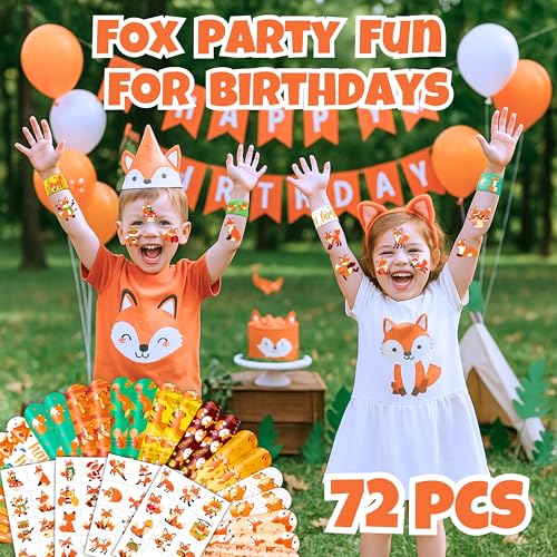 Fox Party Favors Set - 24 Slap Bracelets & 24 Temporary Tattoos