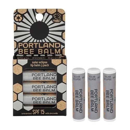 Portland Bee Balm Solar Eclipse All Natural Handmade Beeswax Based SPF 15 Lip Balm, 3 Count