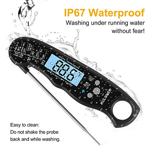 KULUNER TP-01 Waterproof Digital Instant Read Meat Thermometer with 4.6 Folding Probe Backlight Calibration Function for Cooking Food Candy, BBQ Grill, Liquids,Beef（Red）