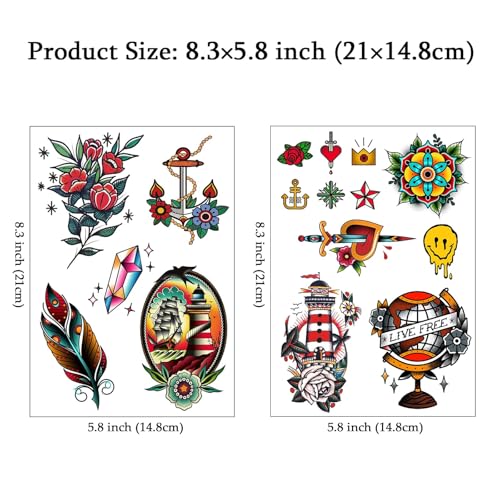 Vintage Sailor Jerry Temporary Tattoos - 2 Sheets, 16 Designs