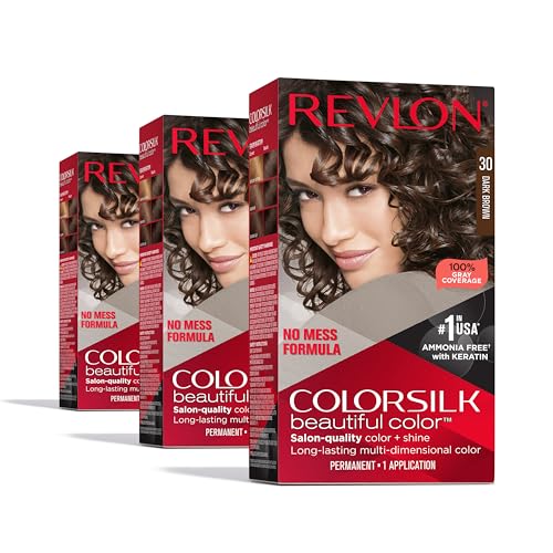 Revlon Colorsilk Beautiful Color Permanent Hair Dye, Dark Brown, Pack of 3