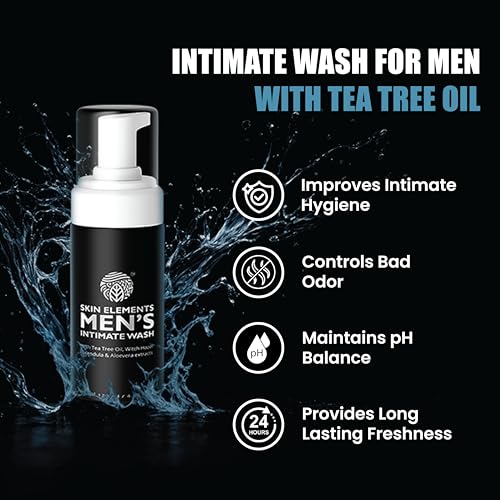 Skin Elements Intimate Wash for Men | pH Balanced Foaming Wash with Tea Tree Oil & Aloe Vera | Soothes, Refreshes & Maintains Hygiene | 4.05 fl. oz. |