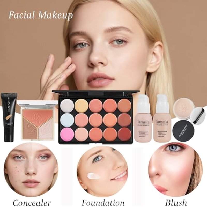 All-in-One Makeup Kit - 40 Colors Eyeshadow, Foundation & Brushes