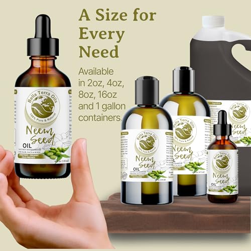 Bella Terra Oils - Organic Neem Seed Oil 4oz - Immerse in the Benefits of Organic Neem, Enriched with Amino Acids & Omega-6, Nourishing Skin Treat