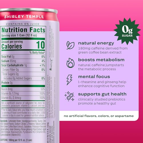 Bloom Nutrition Sparkling Energy Drink - 180mg Caffeine, Zero Sugar, 12 Pack