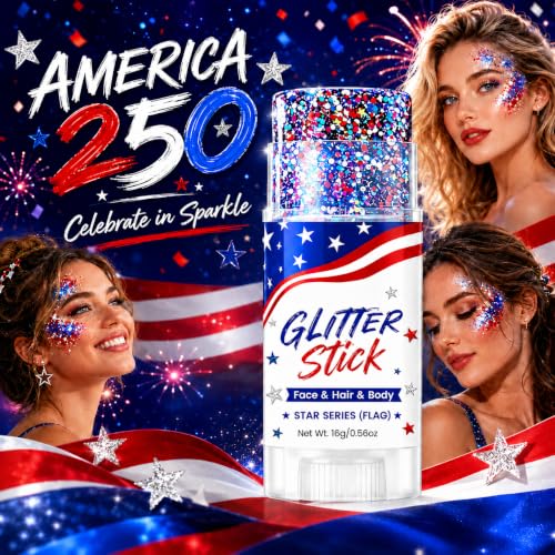 Red White Blue Glitter Stick | Patriotic Face & Body Sparkle