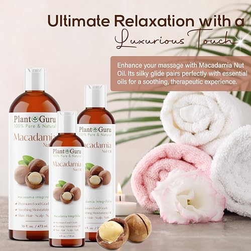 Plant Guru Macadamia Nut Oil 8 fl. oz. Cold Pressed 100% Pure Natural Carrier ? Skin, Face, Body, and Hair Moisturizer. Ideal for DIY Creams, Lotions, and Lip Balms