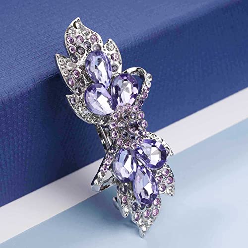 Yheakne Crystal Wedding Hair Clip Barrette Purple Rhinestone Hair Barrette Bling Bridal Headpieces Decorative Headwear Crystal Hair Clip Comb Bride Hair Accessories for Women and Girls (Style A)