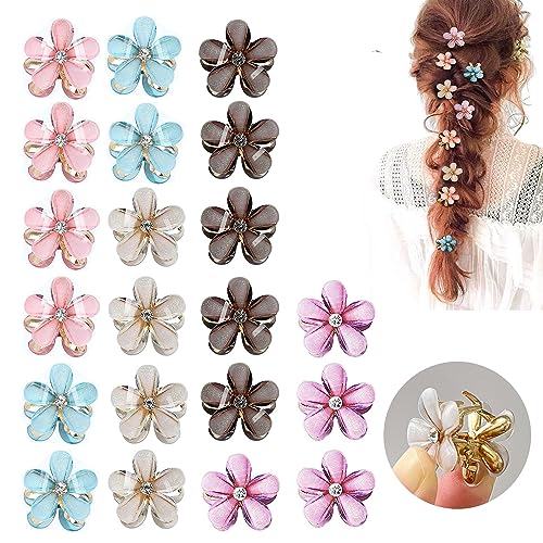 Eliongpu 20Pcs Mini Flower Hair Clips Crystal Spring Claw Clips Small Flower Hair Claw Clips for Girls Women Cute Hair Barrettes Colorful Hair Accessories for Kid Teen