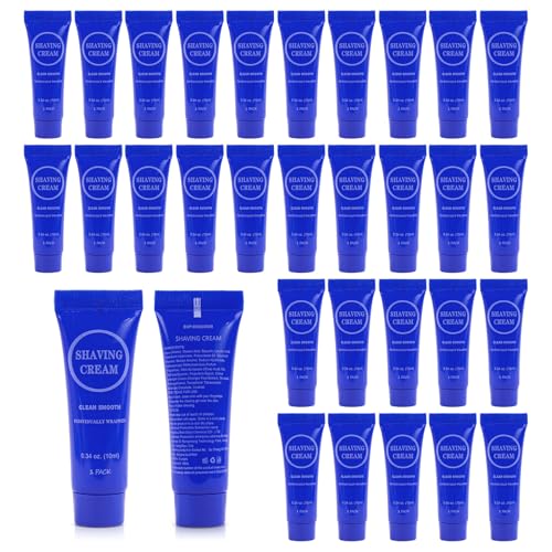 Disposable Shaving Cream for Men, Small Bottle Individually Wrapped Mini Shave Cream in Bulk, Travel Size Toiletries Amenities Vacation for Hotel, Shelter/Homeless/Nursing/Charity 0.34oz (Pack of 30)