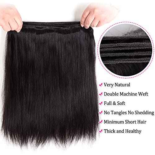 Subella Brazilian Straight Hair 3 Bundles Grade 10A Virgin Unprocessed Brazilian Straight Human Hair Weave Bundles Natural Black Color (14 16 16inch)