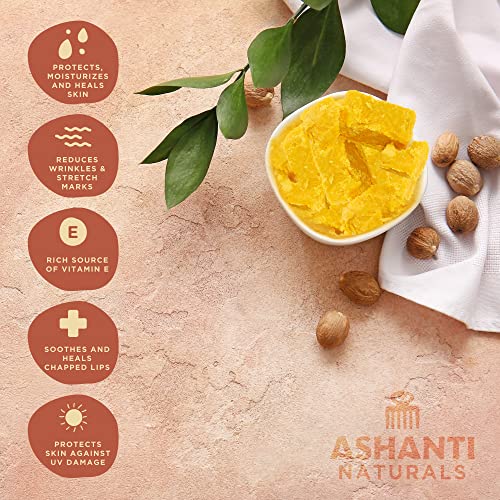 Ashanti Naturals Yellow Chunky Raw Shea Butter | Unrefined African Shea Butter from Ghana | 100% Natural Moisturizer, No Additives, Moisturizing, Nourishing - 10 oz