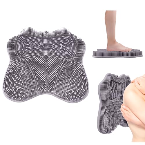Show Foot Scrubber Mat & Silicone Back Scrubber with Butterfly Form Design,3 Brush Designs for Deep Cleaning Shower Foot Scrubber Mat, Wall Mounted Back Scrubber Silicone Bath(Grey)