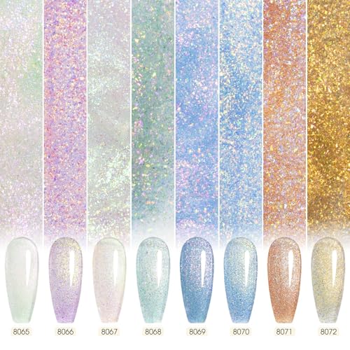 CANNI Aurora Purple Blue Gold Glitter Gel Nail Polish Set - 8 Color 9ml UV LED Soak Off