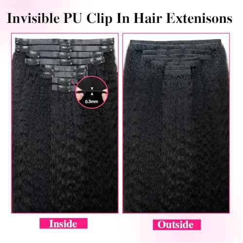 Invisi Edge Clip In Hair Extensions Human Hair 2 Pack 240g 16pcs Kinky Straight Invisible Clip Ins For Women Full Head Injected Clip Ins Remy Human Hair Extensions Natural Color 12inch