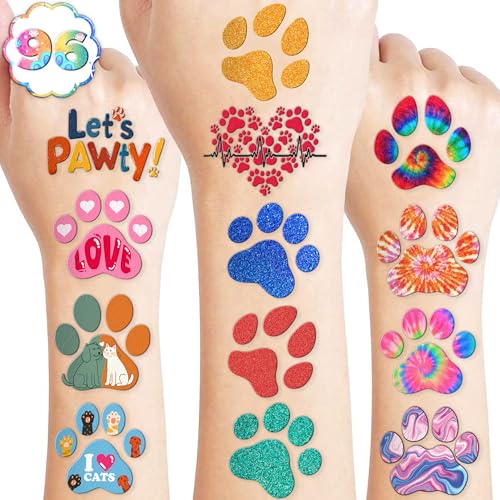 96 Paw Print Temporary Tattoos for Kids | Waterproof Fake Tattoo Stickers