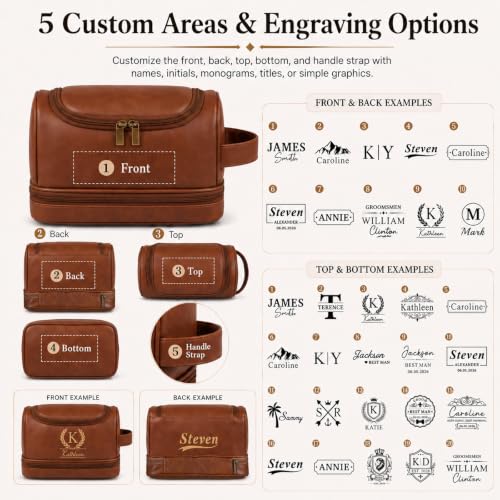 Custom Engraved Leather Dopp Kit for Men | Personalized Toiletry Bag
