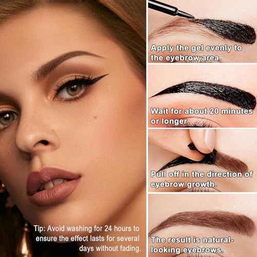 2pcs Easy Peel-Off Eyebrow Gel- Waterproof & Sweatproof, Tattoo Eyebrow Gel Easy Peel Off, Anti-Smudge and Long-Lasting Makeup, Eyebrow Shape is Clearer and More Three-Dimensional (04# Black)