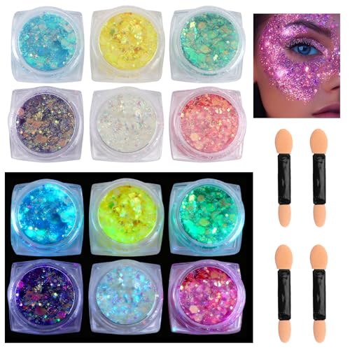 Glow in Dark Glitter Gel Set - 6 Colors UV Blacklight
