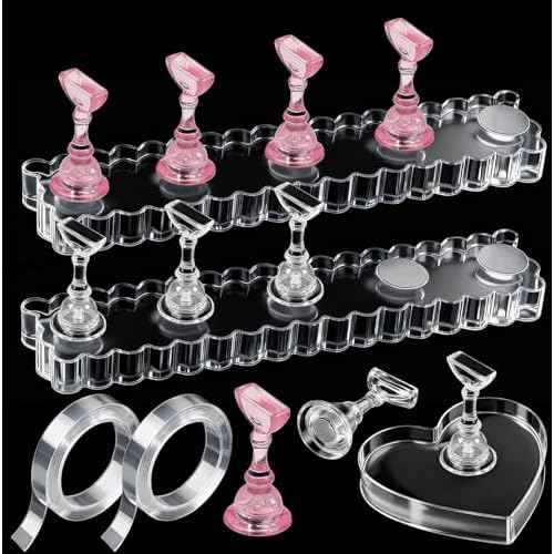 Fandamei Nail Stand, 2 Set Nail Holder for Painting Nails, Nail Stand for Press on, Press on Nail Stand for Practice, Magnetic Acrylic Nail Display Stands for Nail Art with Double-sided Tape