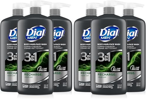Dial Men 3-in-1 Body Wash, Hair & Face Wash, 23 fl oz (Pack of 6)