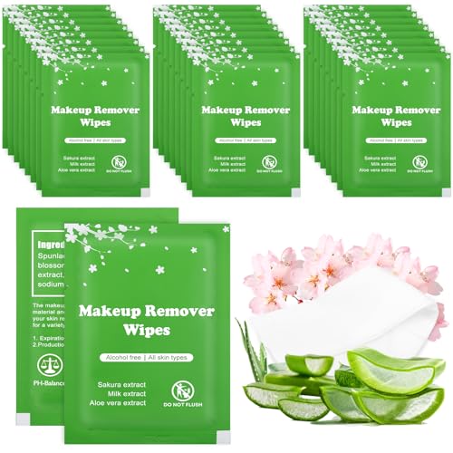 100 PCS Makeup Remover Wipes, Individually Wrapped Wet Wipes for Makeups Remover, Travel Size Facial Cleansing Wipe Bulk, Makeup Wipe for Travel Wedding Hotel