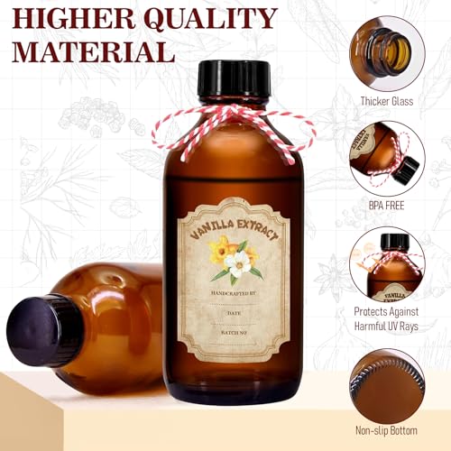 12 Pack 4oz Amber Glass Vanilla Extract Bottles with Lids