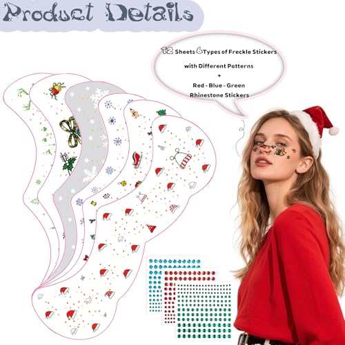 Christmas Face Temporary Tattoos with Gems & Glitter Set